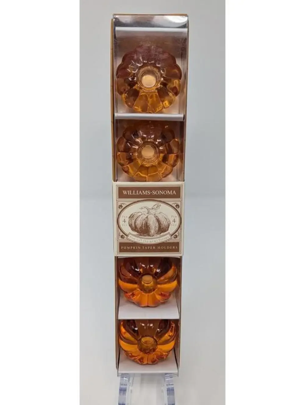 Williams Sonoma Amber Glass Pumpkin Taper Candle Holders - Set of 4 - New